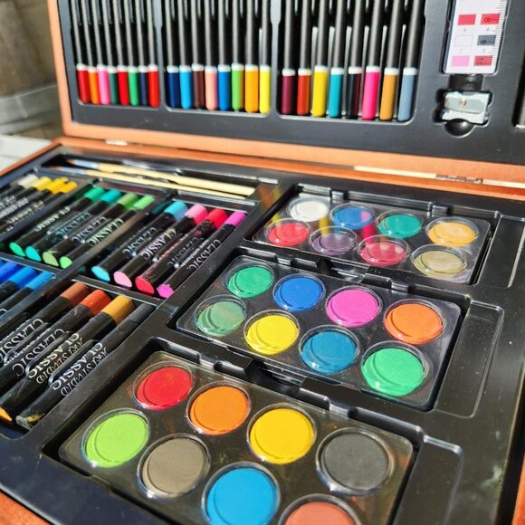 NEW LARGE Wood Box Art Kit Painting Drawing Supplies Set School Storage Box Org - Picture 5 of 16